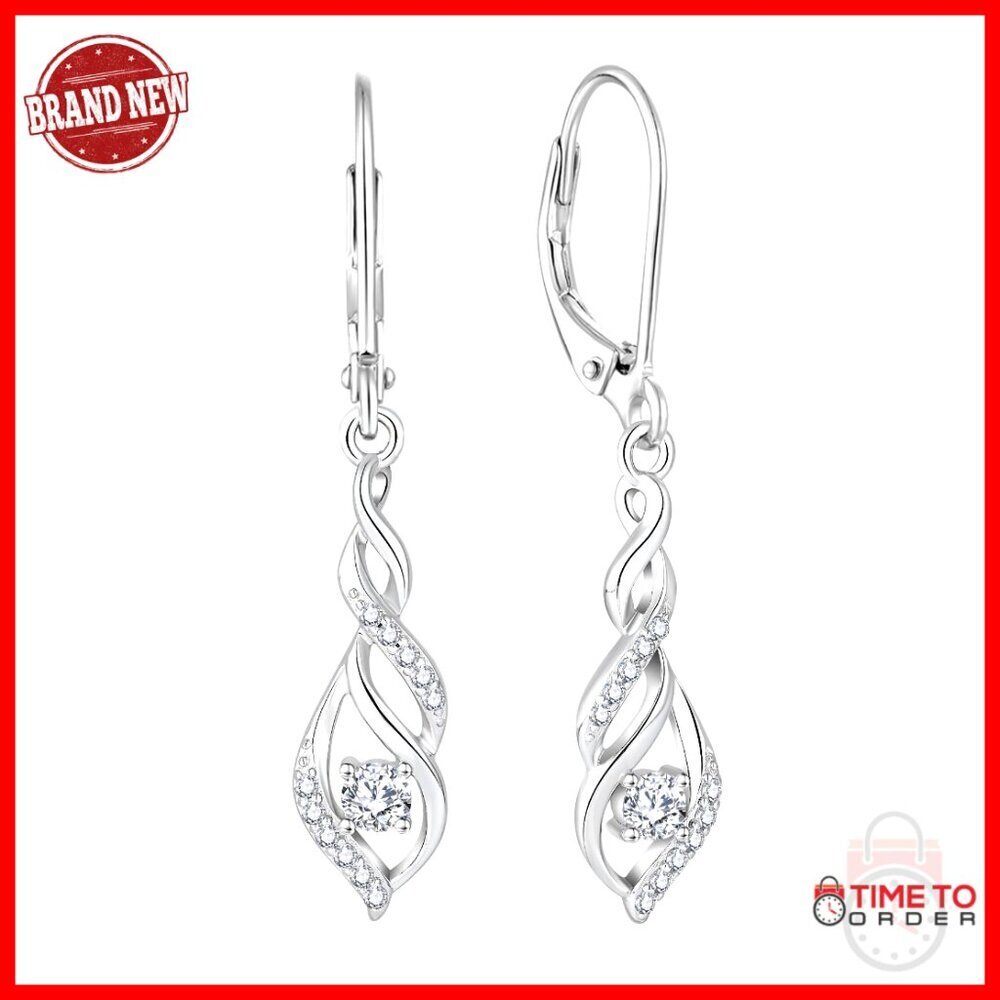 Sterling Silver Infinity Drop Earrings with Cubic Zirconia Leverback